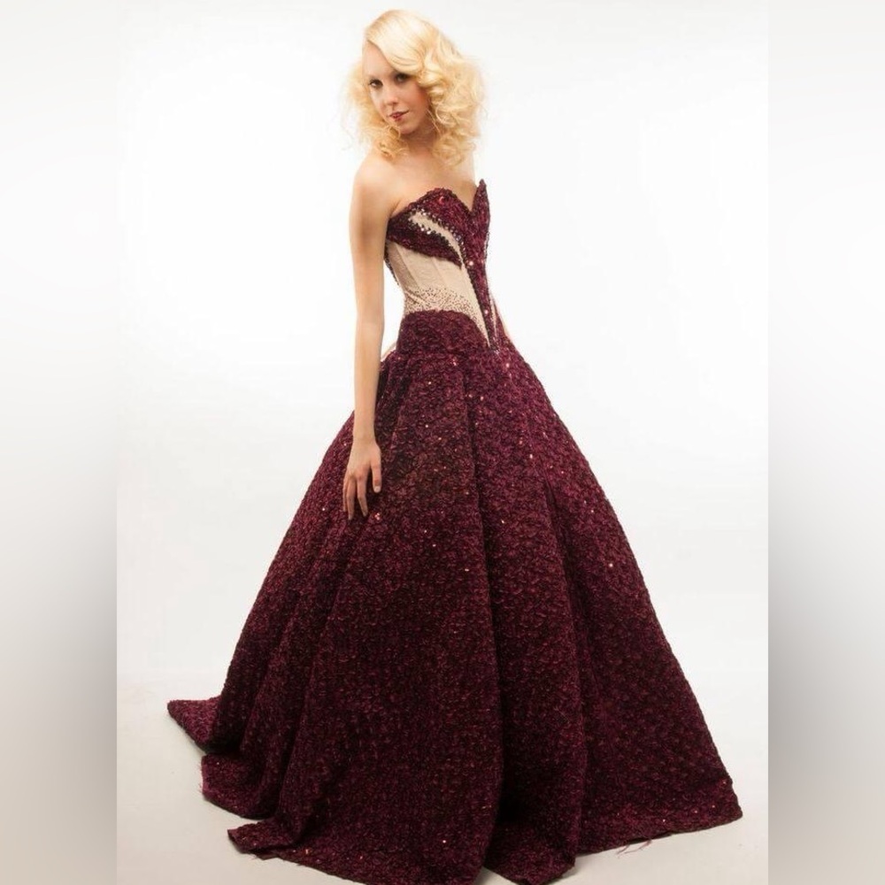 Maroon dress prom ball gown prom sequin rhinestone
